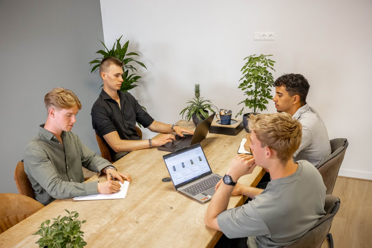 Het team van LarsWebdesign werkt samen aan de vergadertafel in Maasdijk
